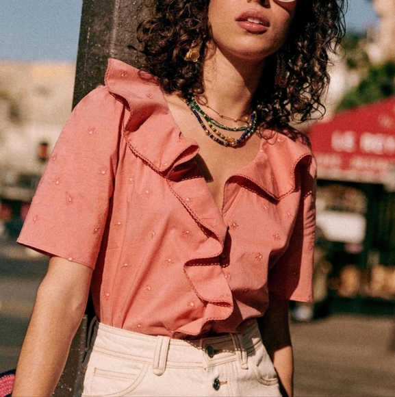 Sezane Tops - Sezane Irene Blouse in Peach Blush